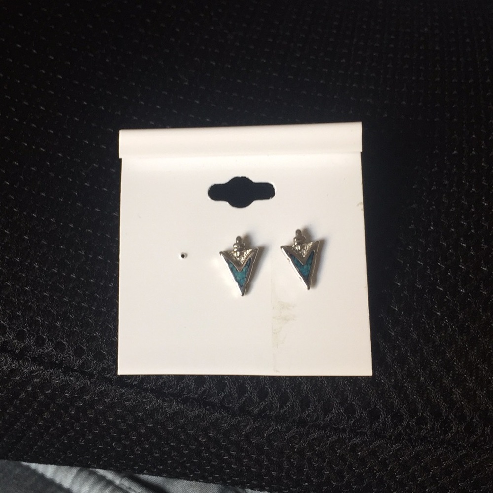 Vintage Silver and turquoise inlay miniature western earrings
